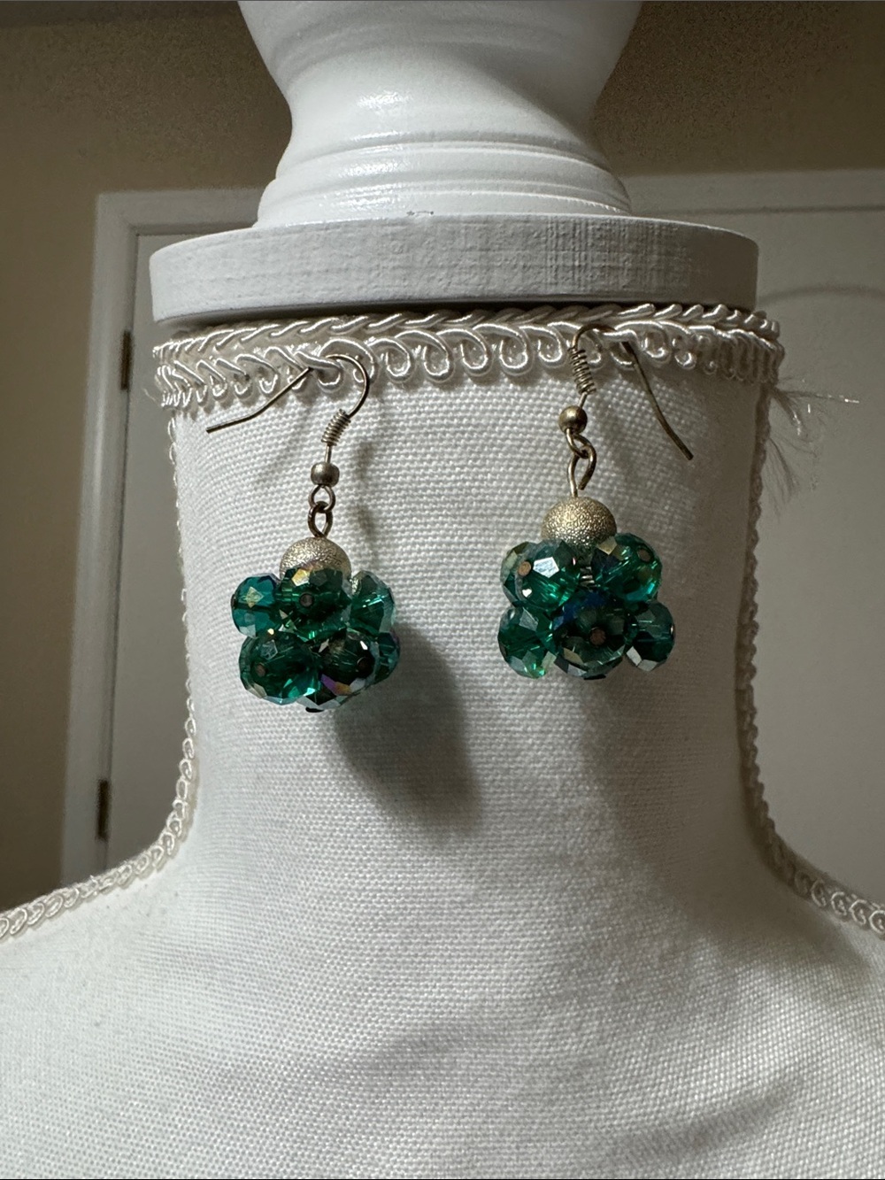 Green Crystal Cluster Drop Earrings - Unbranded